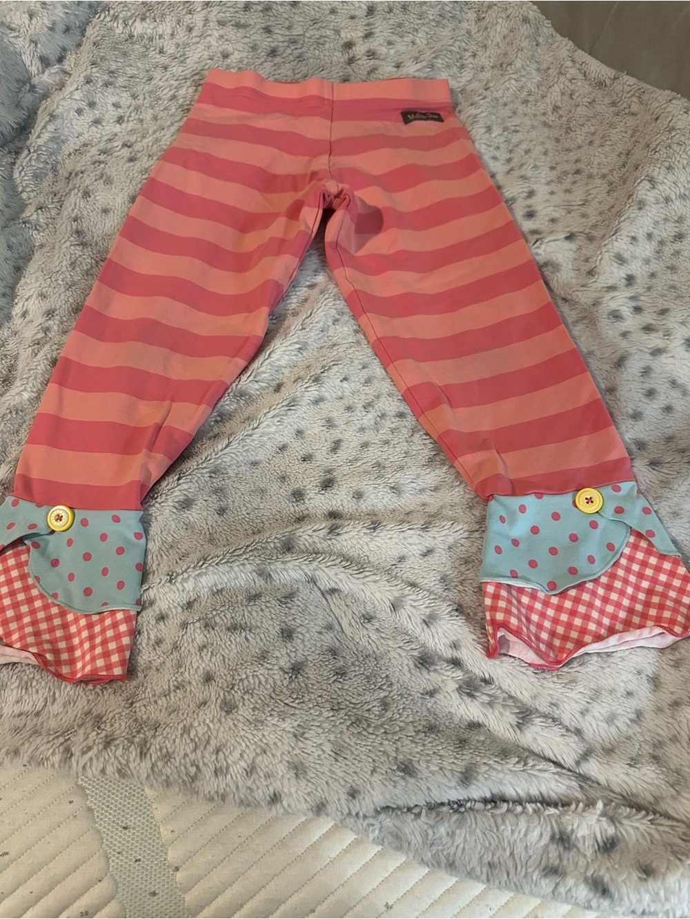 Matilda Jane Pink Striped Ruffle-Hem Leggings with Polka Dot Cuffs